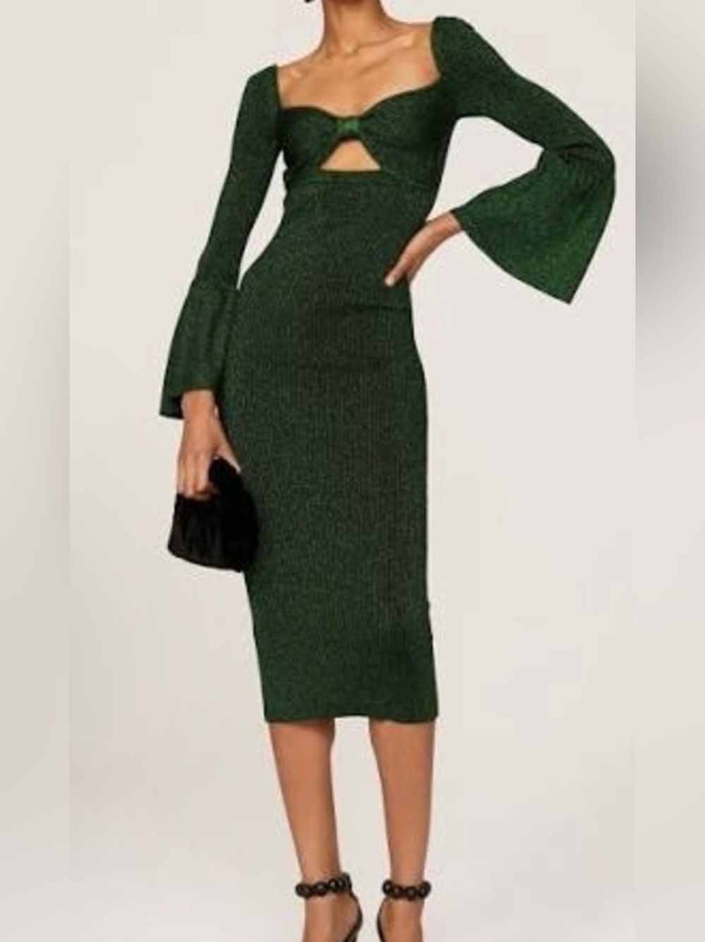 Self-Portrait Dark Green Cutout Long Sleeve Midi Dress